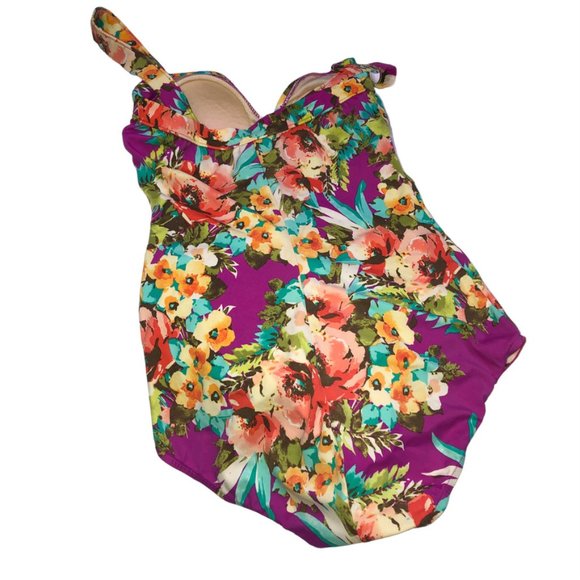 maxine bright FLOWERS print Old Hollywoood Style one piece bathing suit … - Picture 2 of 5